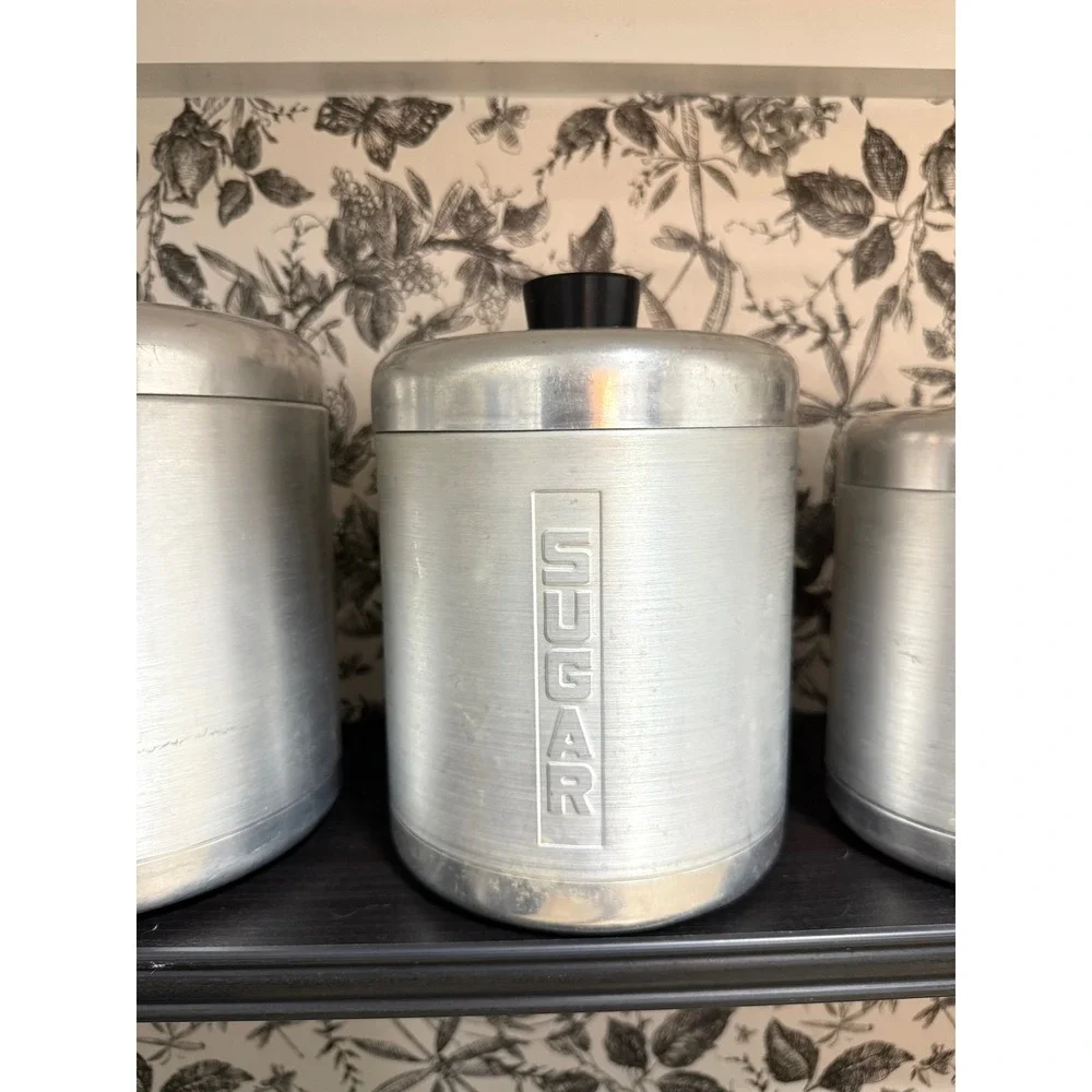 Vintage 1950s Mid Century Modern Spun Aluminum Nesting Kitchen Canister Set